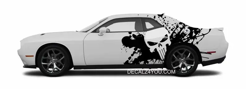 

Challenger Punisher Side Graphic (Driver & Pass. Side) 2015+ Dodge Challenger With RT Scatpack, Hellcat Hood Car Decals Dodge C