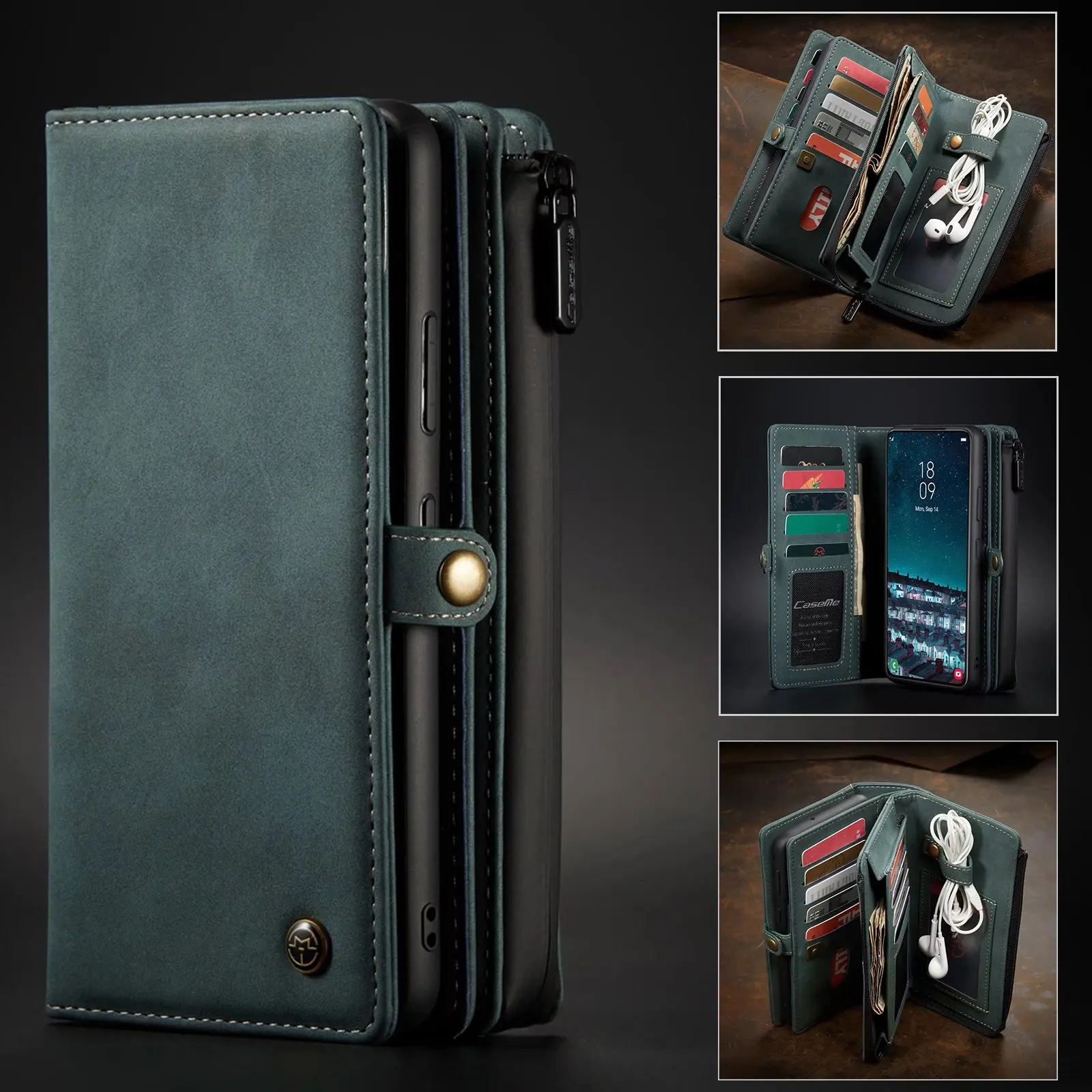 

Detachable Wallet Case for Samsung S22 Ultra S21 FE S20 Plus Vintage Leather Zipper Pocket Card Slots Magnetic Phone Cover Funda