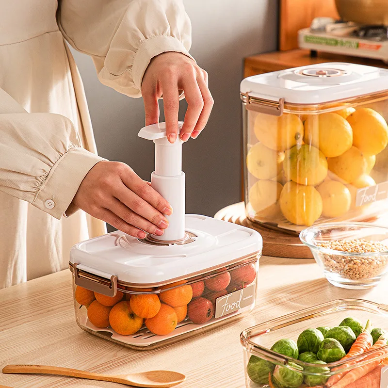 

Vacuum sealed canister household fresh-keeping box refrigerator food storage containers drainable kitchen organizers fruit tank