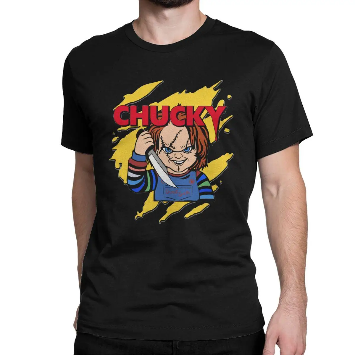 Men's T-Shirt Chucky Childs Play Doll Vintage 100% Cotton Tee Shirt Short Sleeve Horror Movie T Shirt Round Neck Clothes 6XL