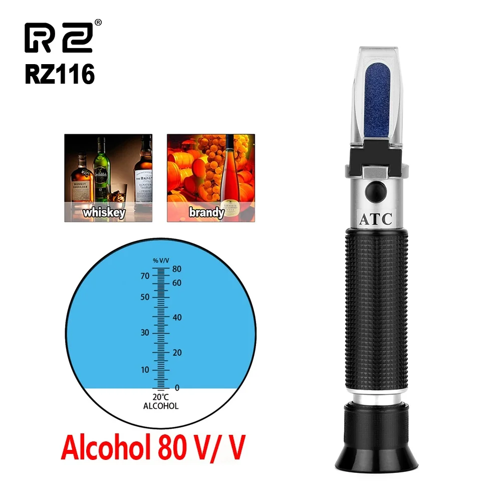

RZ Handheld Alcohol Refractometer 0~80% Hydrometer Concentration Spirits Tester Refractometer for Household Liquor Brewing