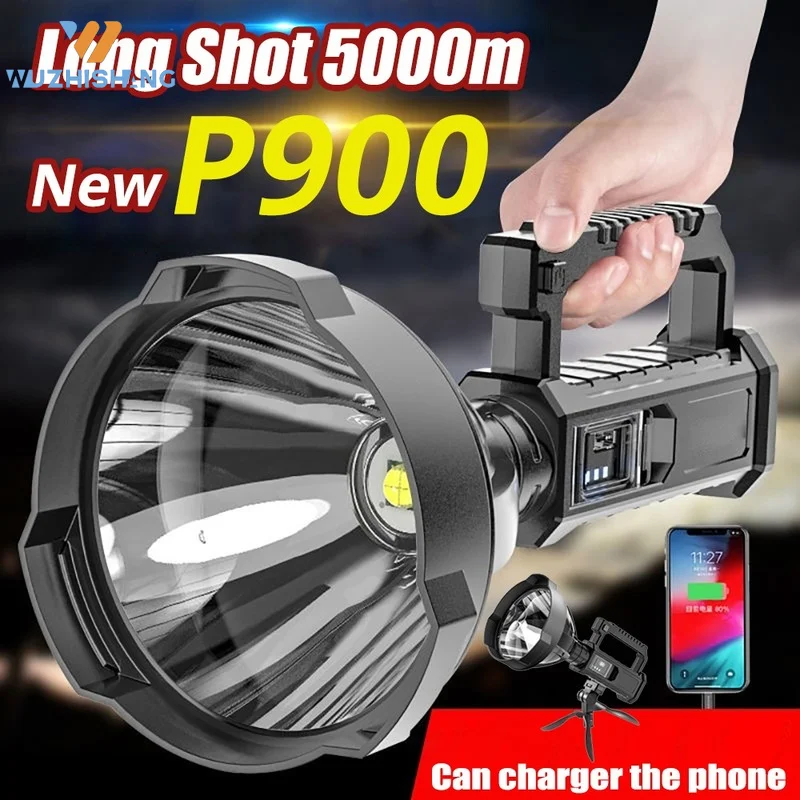

10000000 Lumens Flashlight Powerful P900 Torch Waterproof Fishing Lantern USB Rechargeable Spotlight Searchlight Power Bank Lamp