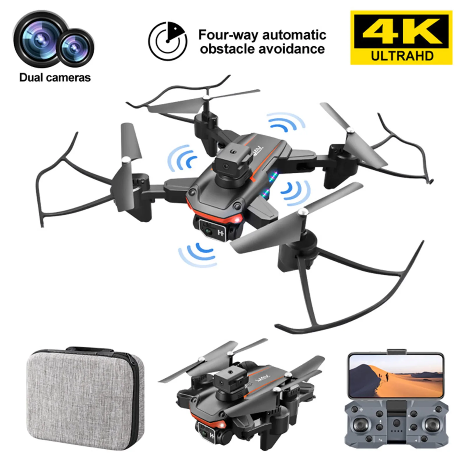 

2.4GHz 4CH RC Quadcopter Drone Obstacle Avoidance 4K HD Dual Camera RC Drone Aerial Photography 6-axis Gyroscope with LED Lights