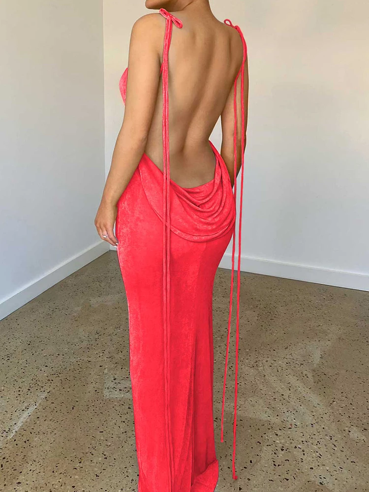 Платье-макси с открытой спиной без рукавов драпировкой | Повседневные платья