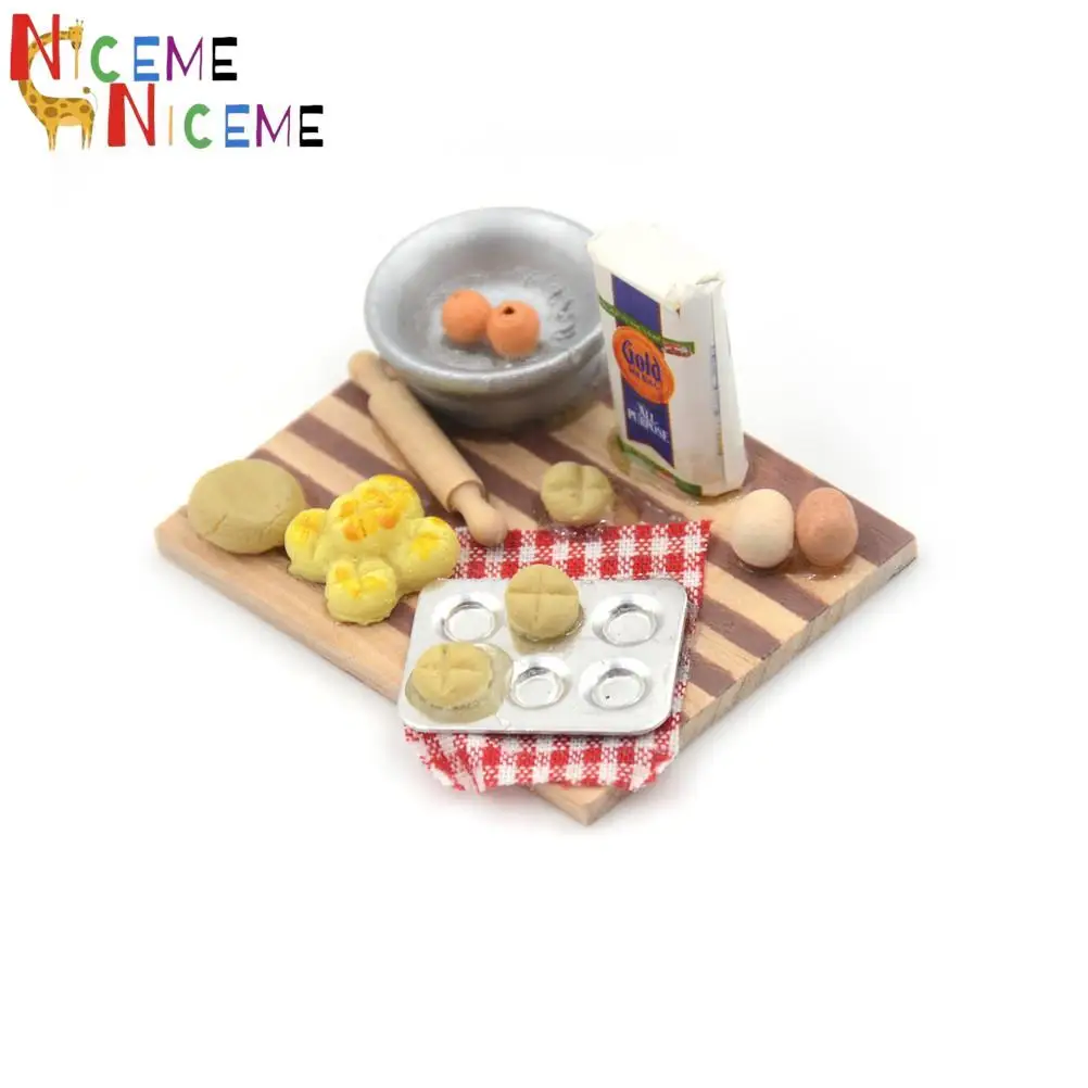 

Dollhouse Food Cooking Kitchen Food Eggs Milk Bread Board Miniature Play Kitchen Toys Tableware For doll Gifts Play House Toy