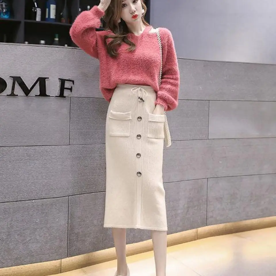 

Юбка женская до середины икры, с завышенной талией, облегающая, на осень-зиму, 2022, уличная одежда в Корейском стиле, женские юбки дл D2