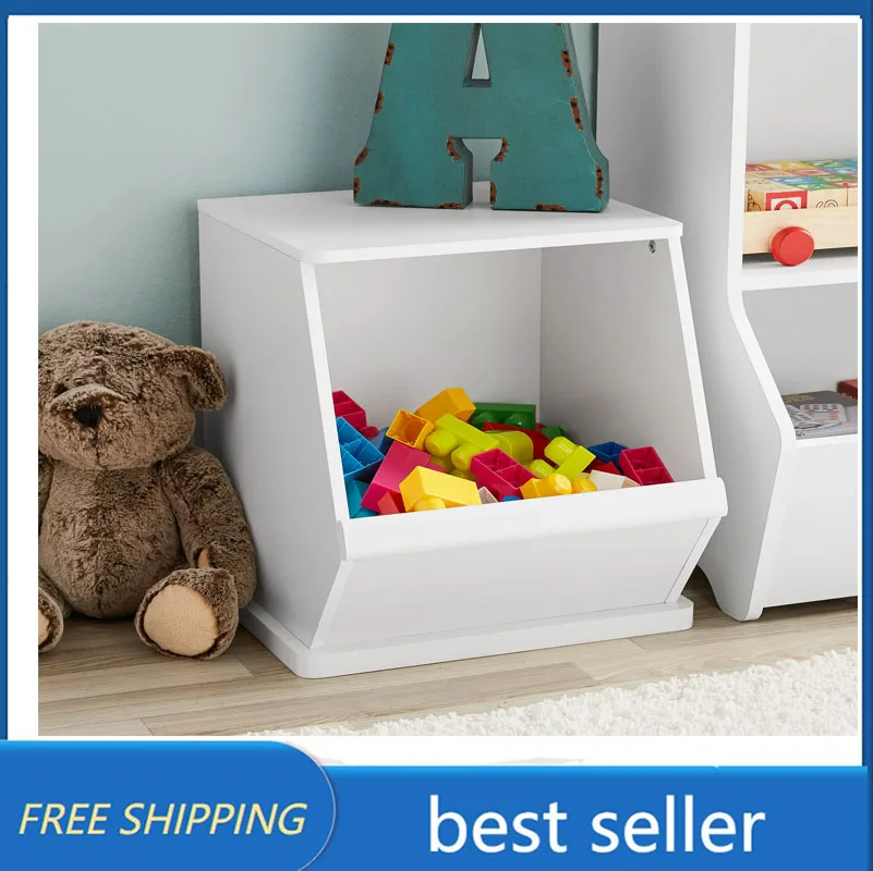 

Storage Organization Your Zone Wood Stackable Toy Box Storage Bin for Kids, White USA