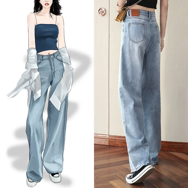 

2023 Spring Fashion Women Jeans Wide Leg Punk Loose Casual Denim Cargo Pants Baggy Streetwear Long Trousers Tide Female Jeans
