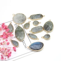 charms natural flash labradorite pendant plating golded natural crystal connector for healing jewelry earrings necklace making