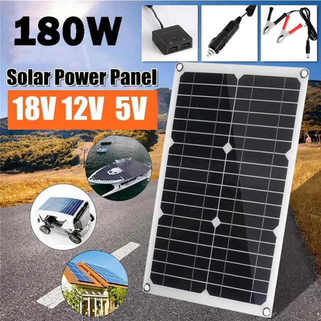 Dropshipping 18V pannello solare doppio USB carica batteria solare 12V cella pannello solare kit fotovoltaico per la casa/campeggio/RV 1