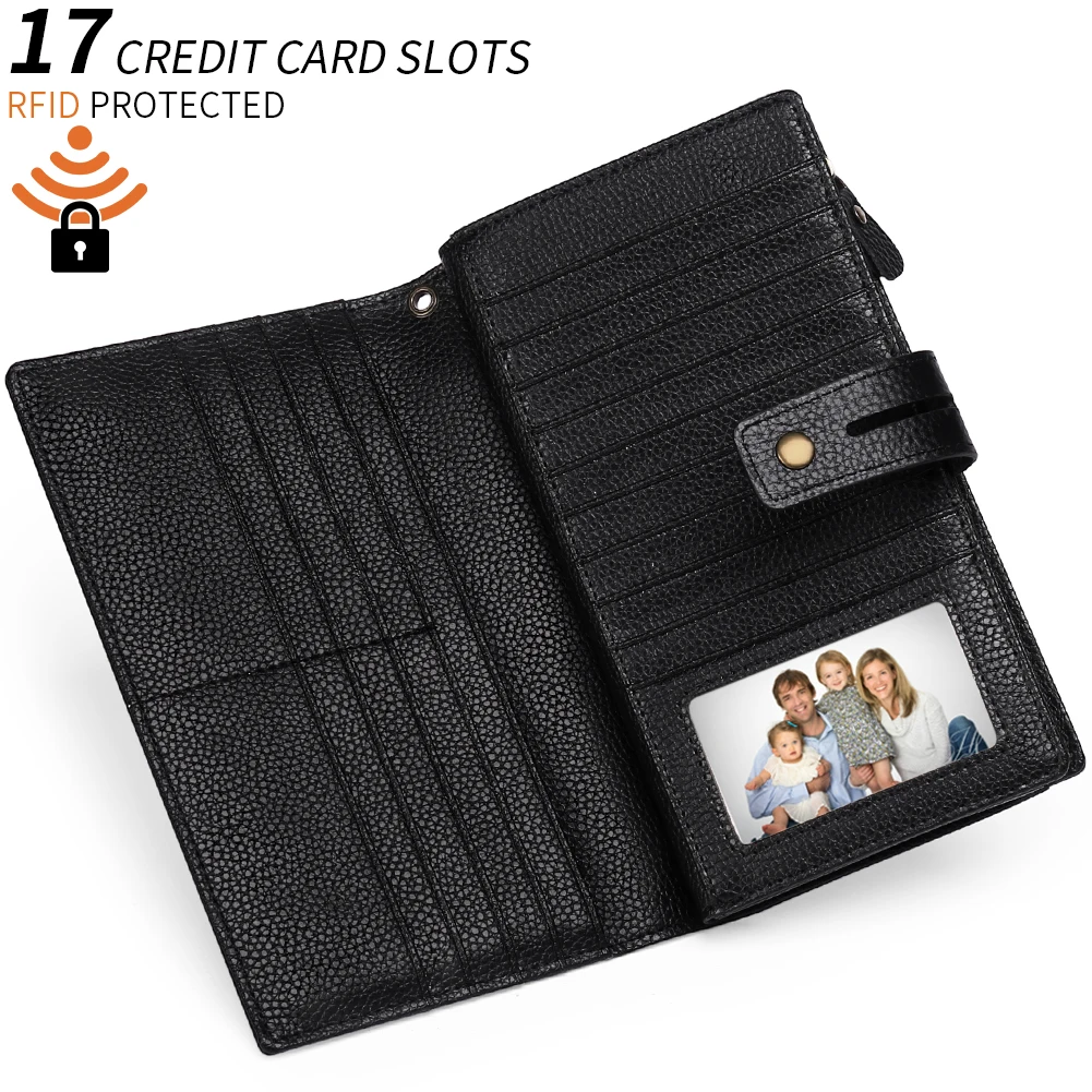 Fashion Women's Wallet Genuine Leather Large Capacity Purse Zipper Long Phone Bag Rfid Card Holder Coin Purses Clutch