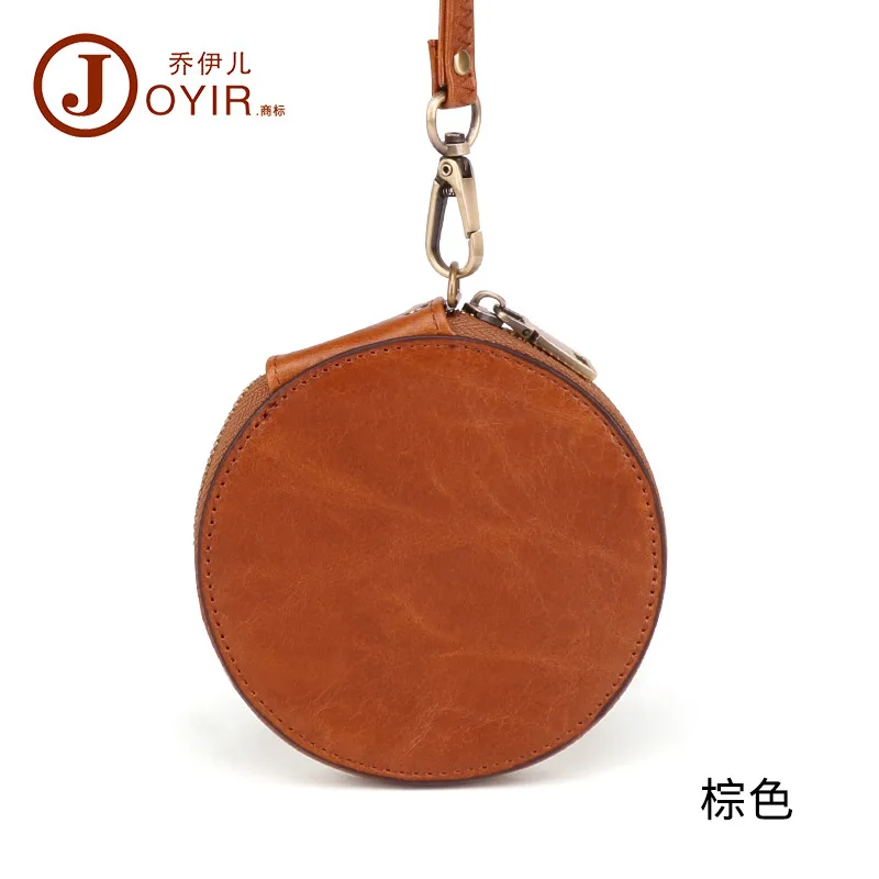 Cute Little Zero Wallet Vintage Genuine Leather Round Storage Headband Layer Cowhide Casual Handheld Small Wallet