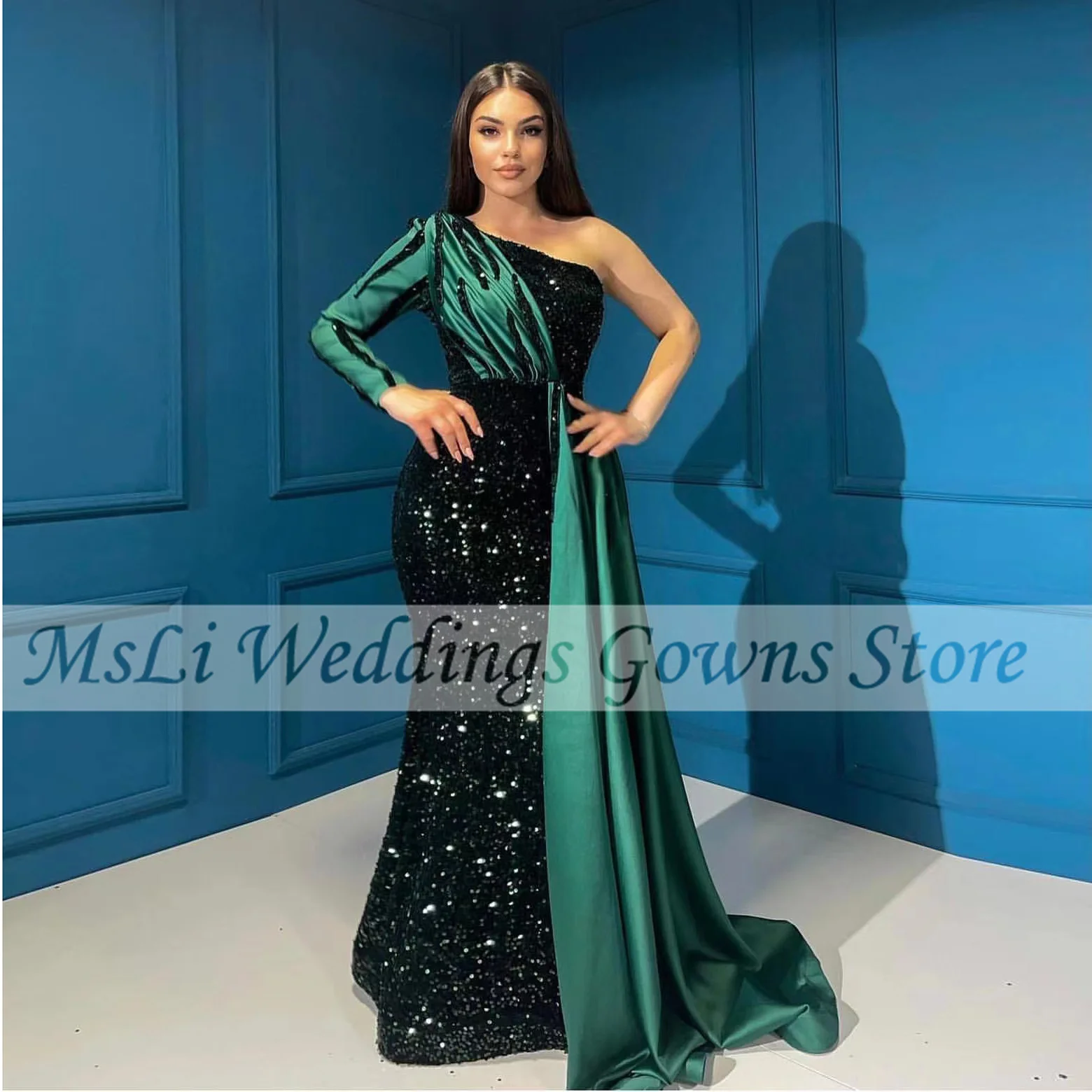 

Sparkly Mermaid Prom Dress For Women Sequined One Shoulder Formal Party Evening Dresses فستان سهرة robe de soirée