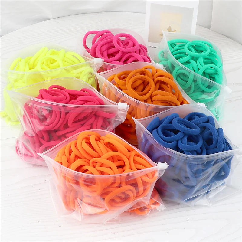

50 4 cm colored elastic hair bands fluorescent hair bands are nylon girl and child hair bands
