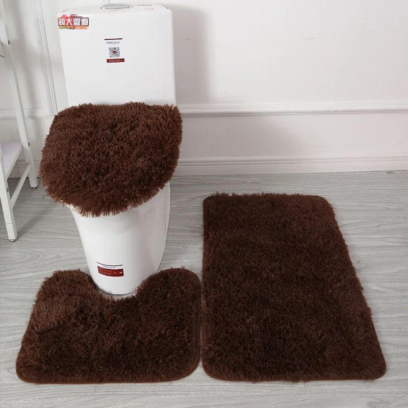 

3PCS Bathroom Bath Mat Set Soft Fluff Shower Carpet Non-slip Floor Mats for Bathroom Bedroom Toilet Rugs Toilet Lid Cover