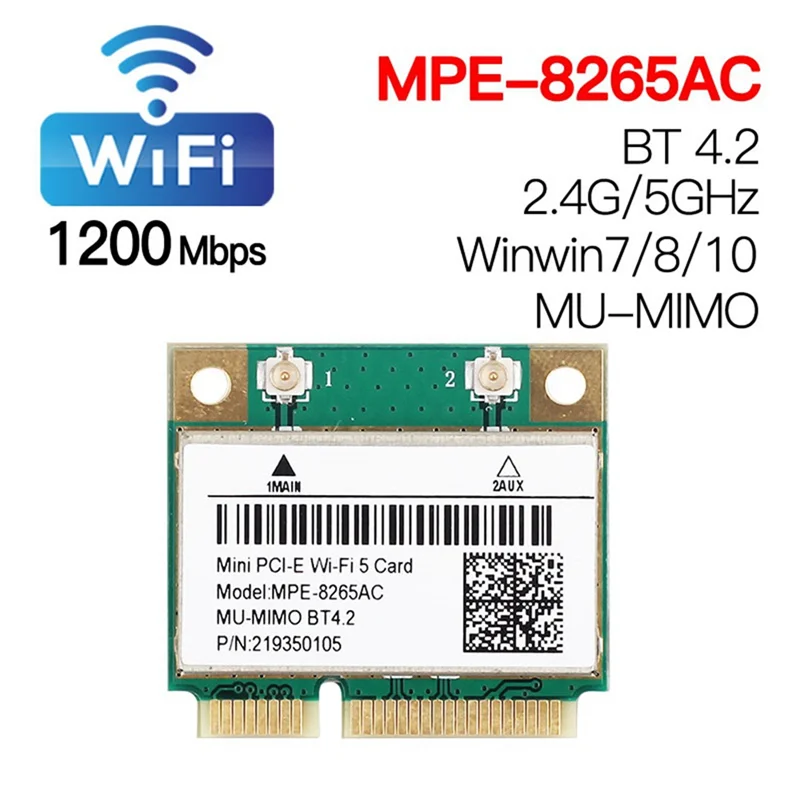 MPE-8265AC Беспроводная полумини-карта PCI-E Wi-Fi 5 Двухдиапазонная сетевая карта 802.11AC 2 4