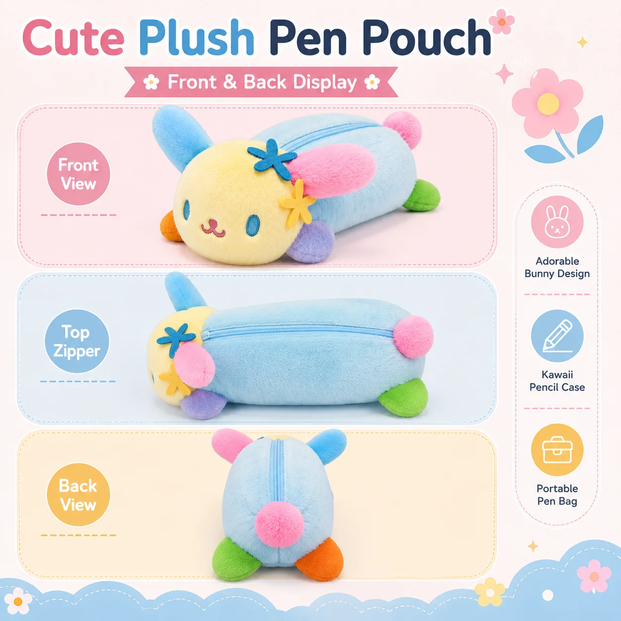 Фото Пенал Sanrio Usahana Bunny, милый мультяшный пенал на молнии, сумка для ручек, студенческий пенал для канцелярии, косметичка для хранения №3