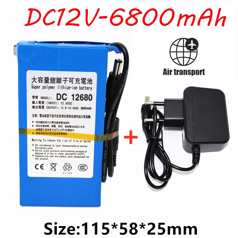 

100% new Durable DC 12V 6800 MAH High Capacity Lithium ion rechargeable battery AC Charger (EU Plug Hot Sale Promotion free drop