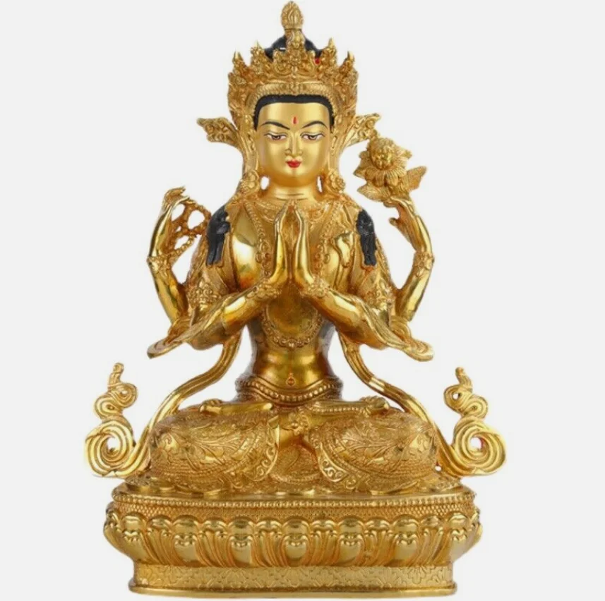 12-дюймовая настоящая тибетская статуя Ченрезиг ручной работы с 4 рычагами