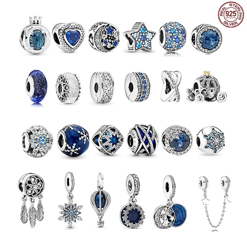 

925 Sterling Silver Blue Collection Dream Catcher Loose Beads Charm Beads for Original Pandora Bracelet DIY Jewelry Gift
