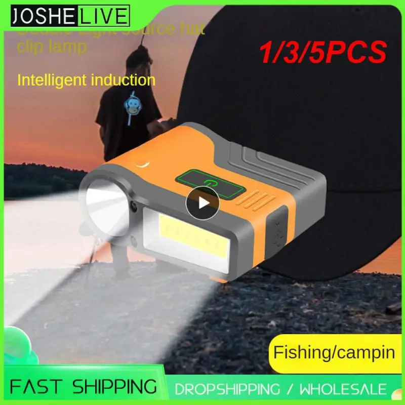 

1/3/5PCS Induction COB Floodlight Headlight Clip Light USB Outdoor Fishing LED Waterproof Light Head Lamp Camping