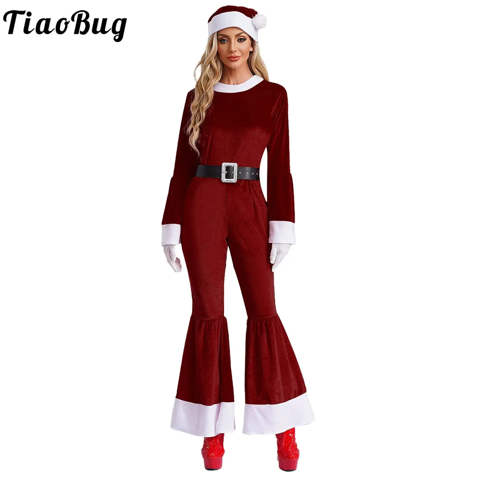 Рождественская униформа для косплея Мисс Санта-Клауса женский цельный длинный