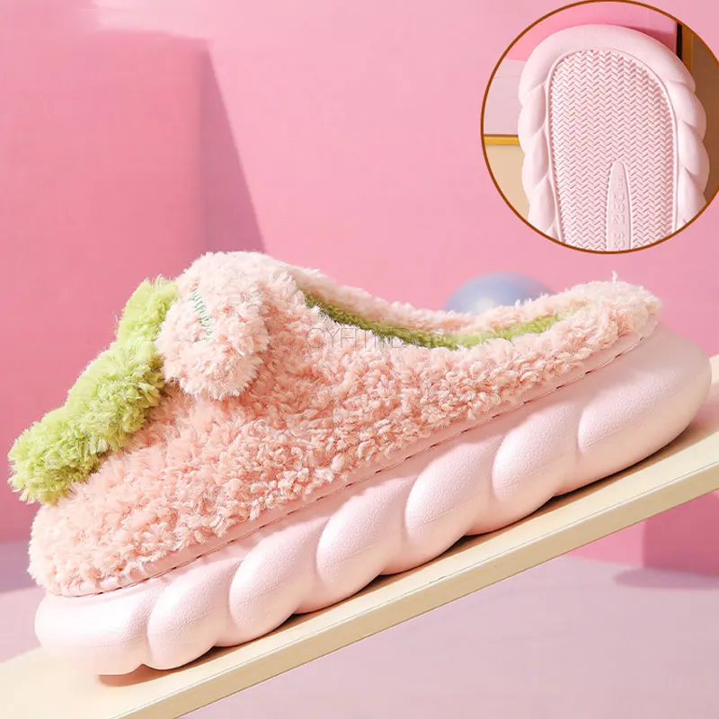 Furry Slippers for Women Cute Flower Platform Soft Slippers Female Plush Warm Winter Home Slippers Women Lovely House Shoes New