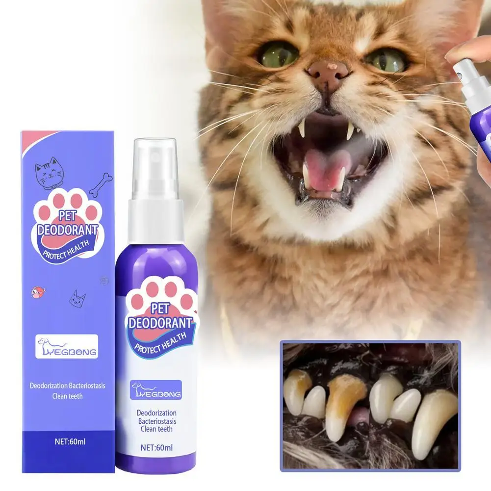 

60ml Pet Oral Cleanse Spray Dogs Cats Teeth Clean Deodorant Prevent Calculus Remove Kitten Bad Breath Pet Supplies