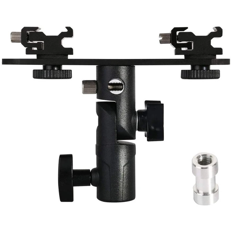 

Adjustable Dual Hot Shoe Speedlight Stand Umbrella Holder Light Bracket with 1/4" to 3/8'' Screw Compatible with Yongnuo Godox