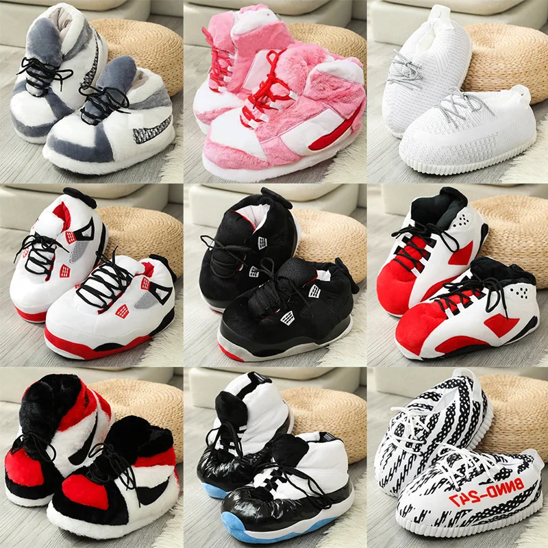 Women's/Men Winter Cotton Shoes Cute Cartoon Animal Warm Home Plush Shoes Woman Male Foam Sneakers Bread Fat Slippers Size 36-44