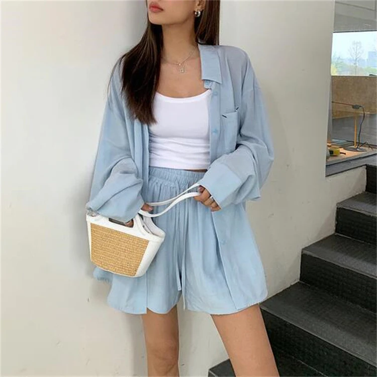 Рубашка с длинным рукавом и эластичные шорты комплект из двух предметов новинка