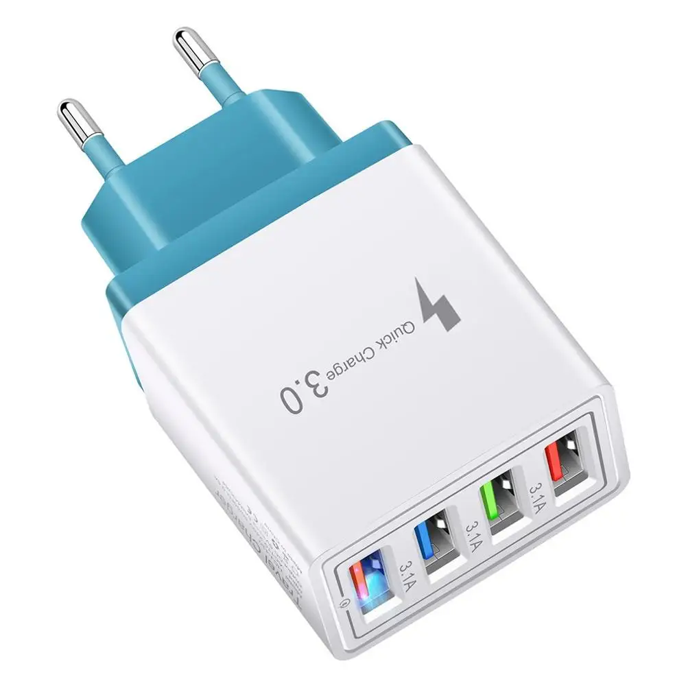 

Цветное зарядное устройство с 4 USB-портами, зарядное устройство для путешествий, индукционное зарядное устройство USB, быстрое зарядное устро...