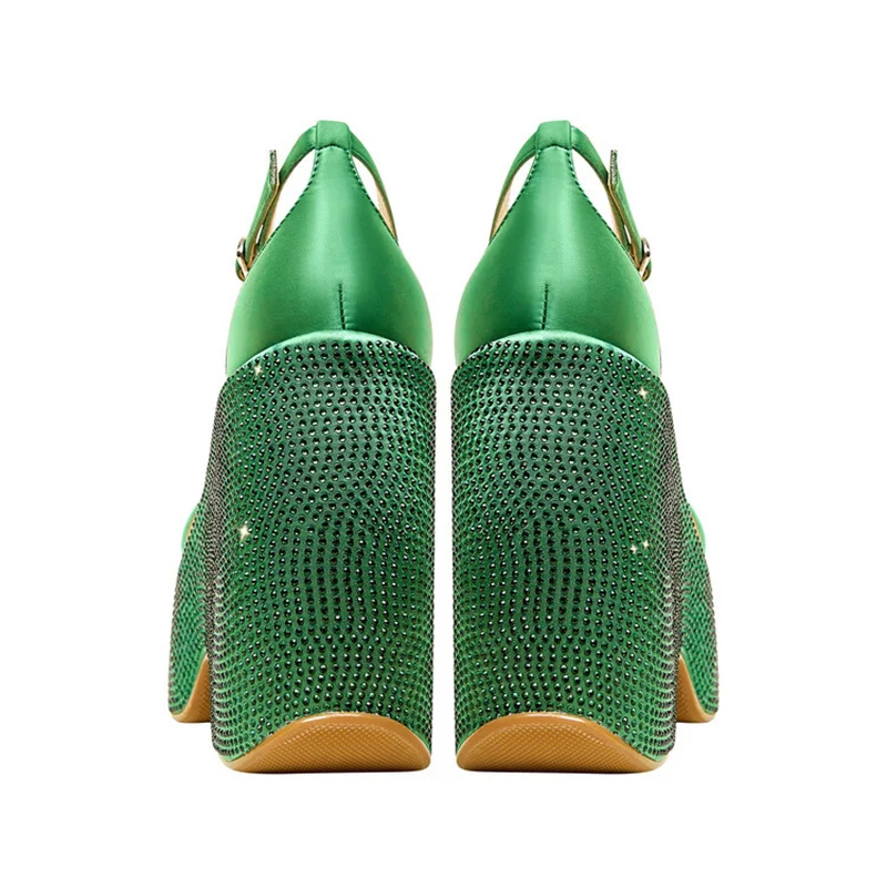 2023 New Silk Rhinestone Thick Sole Shoes Round Toe Wedges Buckle Strap Female Sandals Outdoor Party Versatile Ladies Footwear