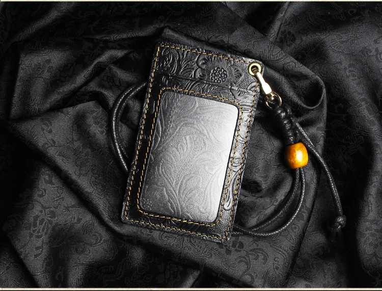 

Handmade Genuine Leather Card Cover First Layer Cowhide Bus Card Package Meal Card Set Simple Retro Work Card