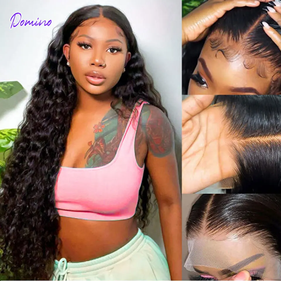 DOMINO Loose Deep Wave 13X4 Lace Lace Front Human Hair Wigs For Black Women Kinky Curly 4X4 Lace Closure Wig 4X4 Lace Wig