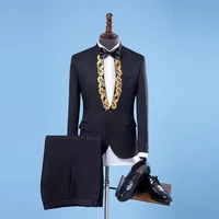 latest coat pant designs black smoking jacket beads gold appliqued party tuxedos dress stand collar men suits for wedding groom