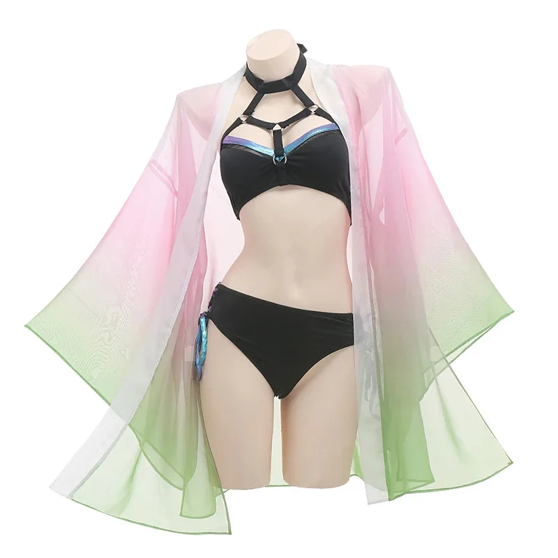 Gioco LOL KDA Evelynn Costume Cosplay stampa sfumata Kimono Haori prospettiva coprire Bikini Fullset Costume da bagno Lolita Costume da bagno