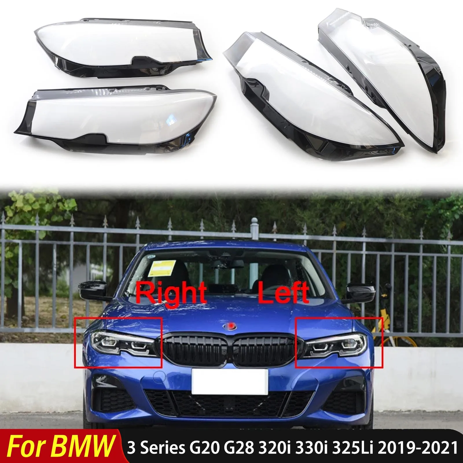 Фото Для BMW 3 серии G20 G28 320i 330i 325Li 2019 2020 2021 светодиодный корпус передней фары автомобиля, прозрачный абажур, защитная крышка №1