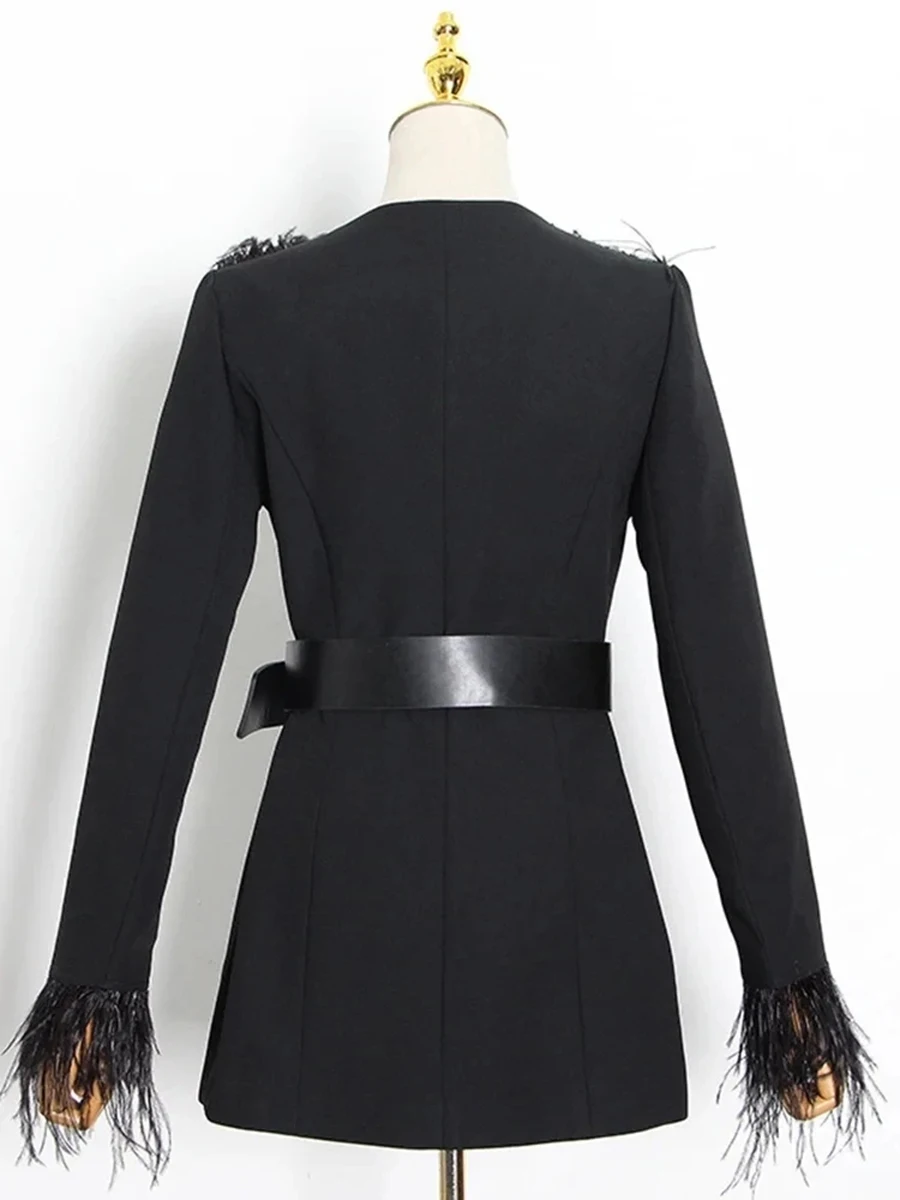 VGH темпераментные лоскутные пиджаки с перьями для женщин v-образным вырезом и