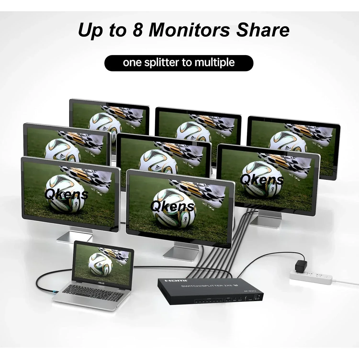 Фото HDMI-коммутатор-сплиттер 4K 30 Гц 2x8, 4K 60 Гц 3D, 2 входа 8 выходов, видеоразветвитель-конвертер, 8-канальный для совместного использования ТВ, мониторов, проекторов, дисплеев №1