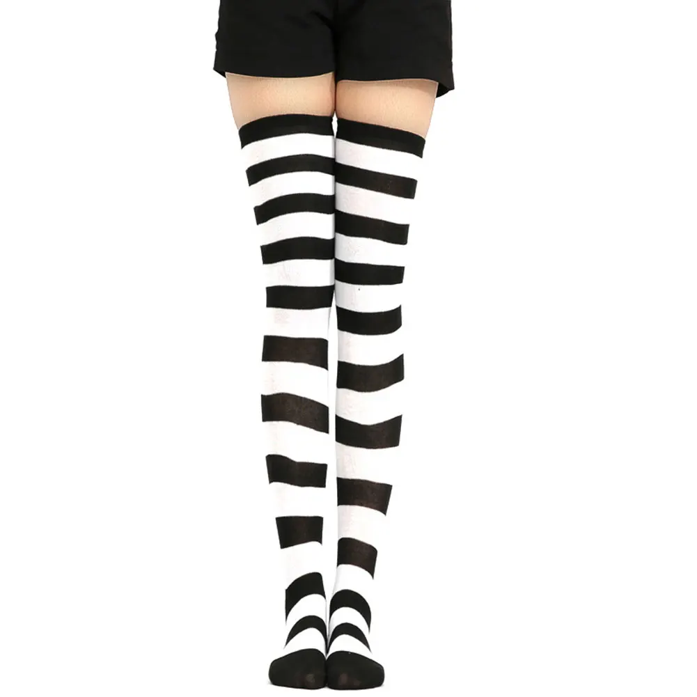 

1pair Women Thigh Slim Soft Party Cosplay Long Striped Stockings Elastic High Comfortable Japanese Style Over Knee Anti Slip