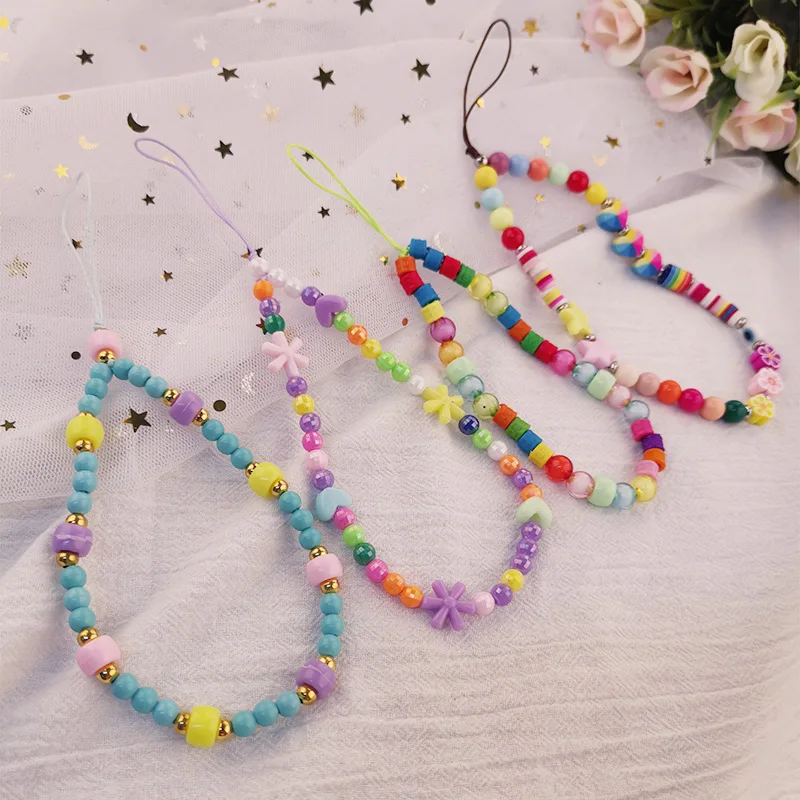 

Strong and Durable Color Beads Women's Pendant Universal Anti-lost Sling Lanyard Mobile Phone Lanyard Short Hand-woven Beaded