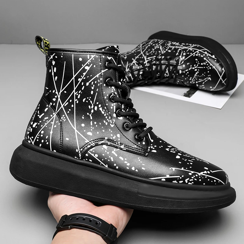 

Мужские высокие ботинки Martin, осенне-зимние кроссовки, кожаная обувь в западном стиле, винтажные рабочие ботинки, модные повседневные мотоци...