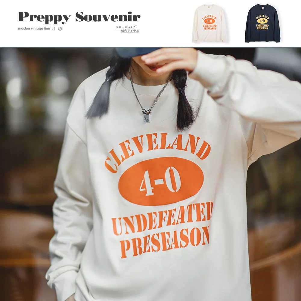 

Maden Vintage Preppy Souvenir Printing Long Sleeve T-shirt Women's 100% Cotton Oversize Tee Shirs Casual Y2k Sweatshirts Tops