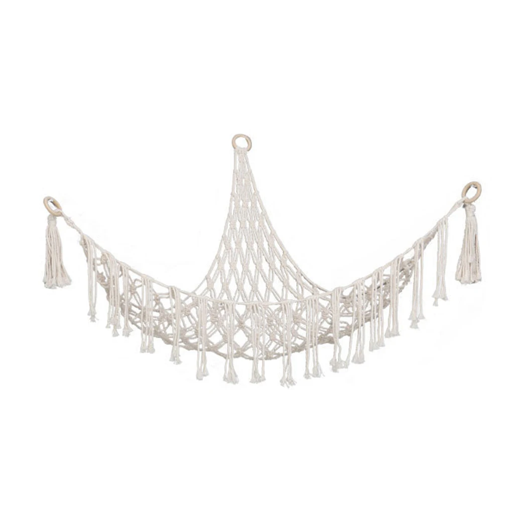

Boho Plush Toy Hammock Hanging Storage Tassels Organizer Wall Net