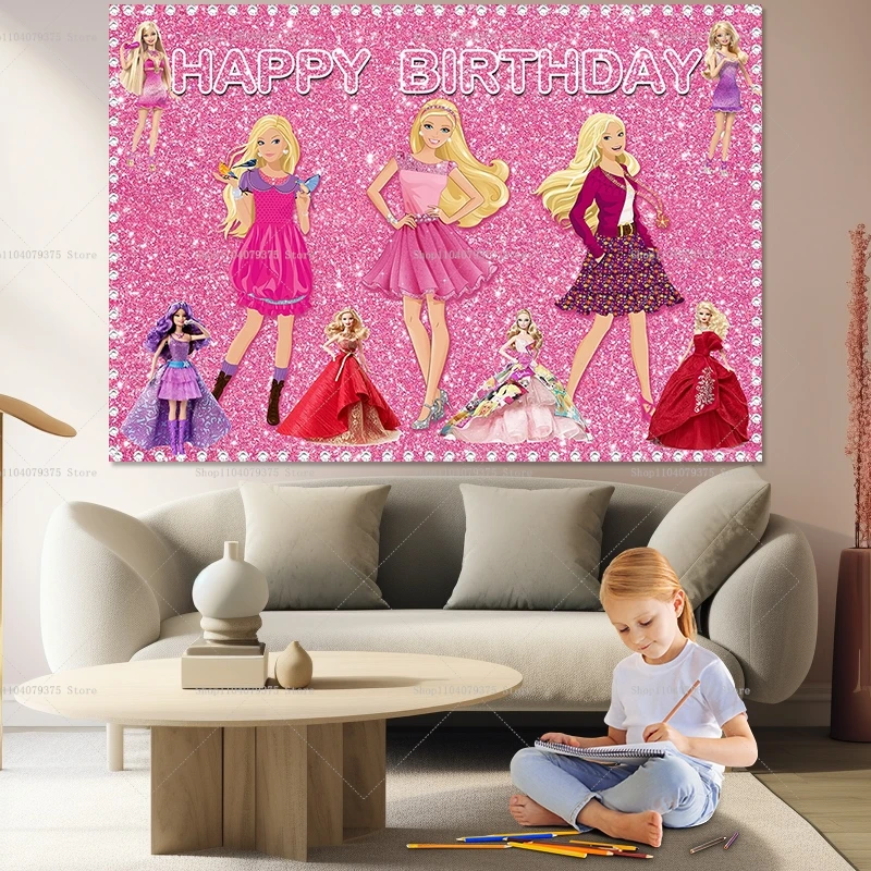 Фон для вечеринки в виде куклы Барби виниловый фон празднования дня рождения