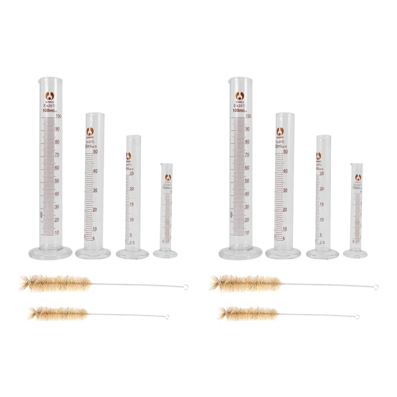 

2X Thick Glass Graduated Measuring Cylinder Set 5Ml 10Ml 50Ml 100Ml Glass with 4 Brushes