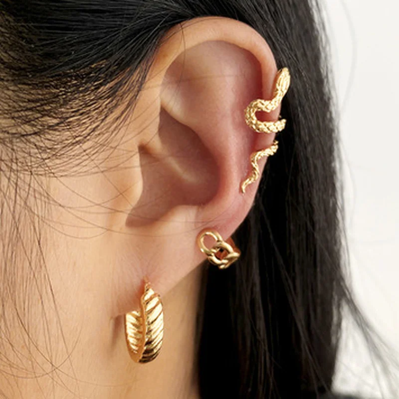 

Vintage Snake Earrings for Women Charm Gold Round Ear Clips Female 2022 Trend Ear Cuffs Gift Jewelry