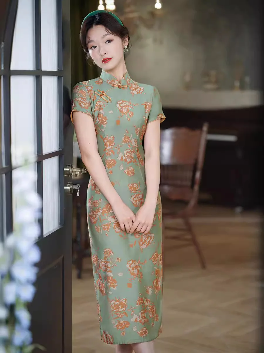 Женское приталенное платье-Ципао средней длины платье в улучшенном стиле Ципао