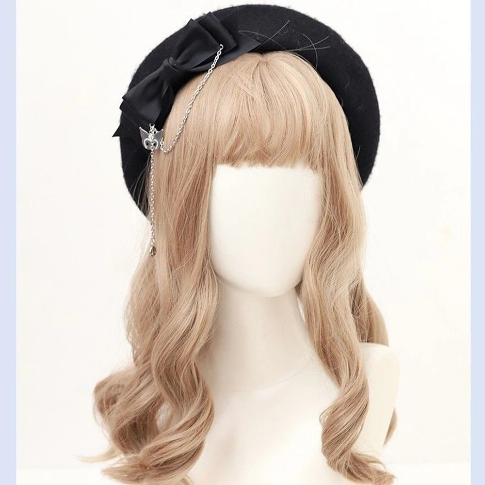 

Sanrios Anime Kawaii Kuromi Beret New Lolita Bow Knot Jk Sweet Cool Personality Autumn Winter Hat Accessories Birthday Gift